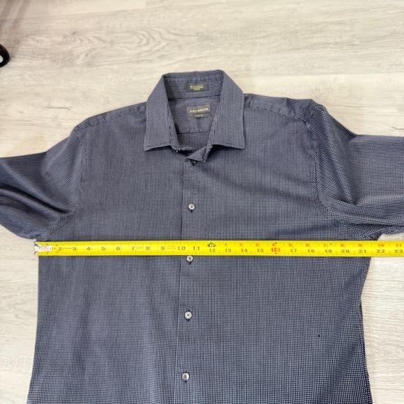 Calibrate Trim Fit Navy and White Checkered Men's Dress Shirt 16 - Picture 13 of 17